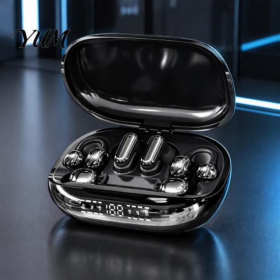 Portable Charging Case with Digital Display 3-in-1 Wireless Earbuds Chargeable Power Bank Case, 3 Pairs Interchangeable Clip/in-Ear/Sleep Adjustable
