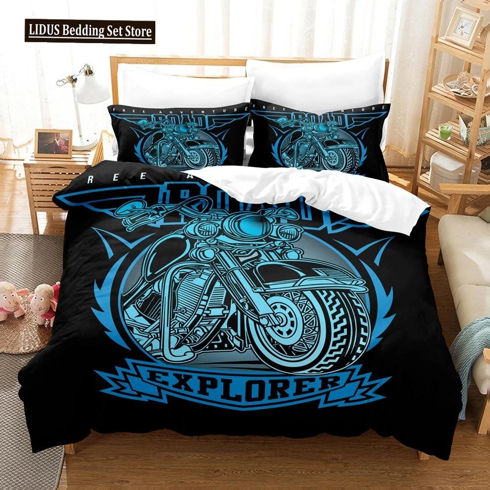 Motorcycle Duvet Cover Set Dirt Bike Extreme Sports Theme For Boy Girl Motocross Racer Polyester Bedding Set King Queen Size