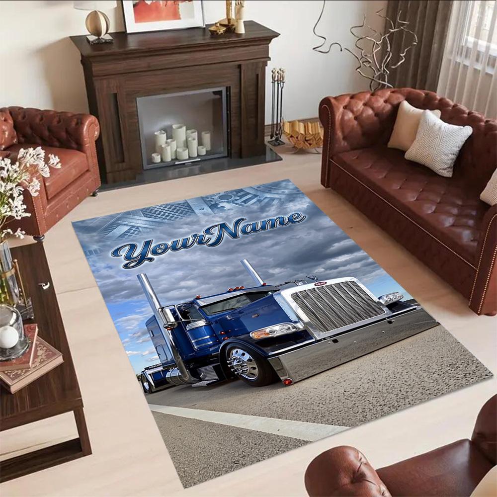 Peterbilt Heavy Trucks Customized Name Floor Mat Suitable for Game Room Entryway Living Rooms Outdoor Antislip Carpet Anime Office Decor