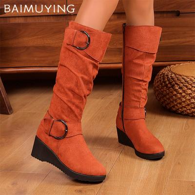 Замшевые женские высокие сапоги на платформе, модные элегантные туфли на среднем каблуке, женская модная зимняя обувь 2025 года, брендовая дизайнерская ретро-готическая женская обувь Zapatos