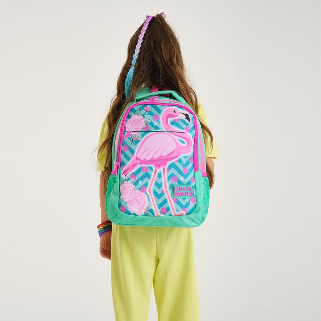 Детский школьный рюкзак с тремя отделениями Coral High Kids Water Green Pink Glittery Flamingo 14382
