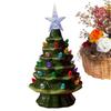 Ceramic Christmas Tree with Tree Topper Star Multicolored Lights Vintage Green Tabletop Christmas Tree Indoor Collectible Decor