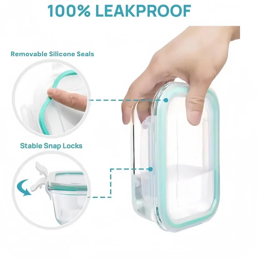 Жаропрочный стеклянный ланч-бокс для микроволновой печи, для приготовления еды, герметичный контейнер для хранения продуктов, миска без БФА для дома и офиса