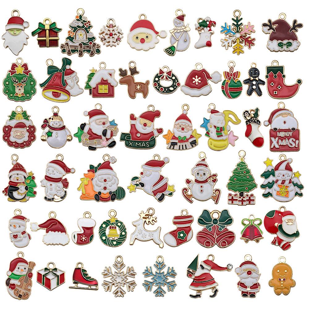 50-Piece Christmas Alloy Enamel Charms Set: Mixed Style DIY Pendants and Dangle Charms.