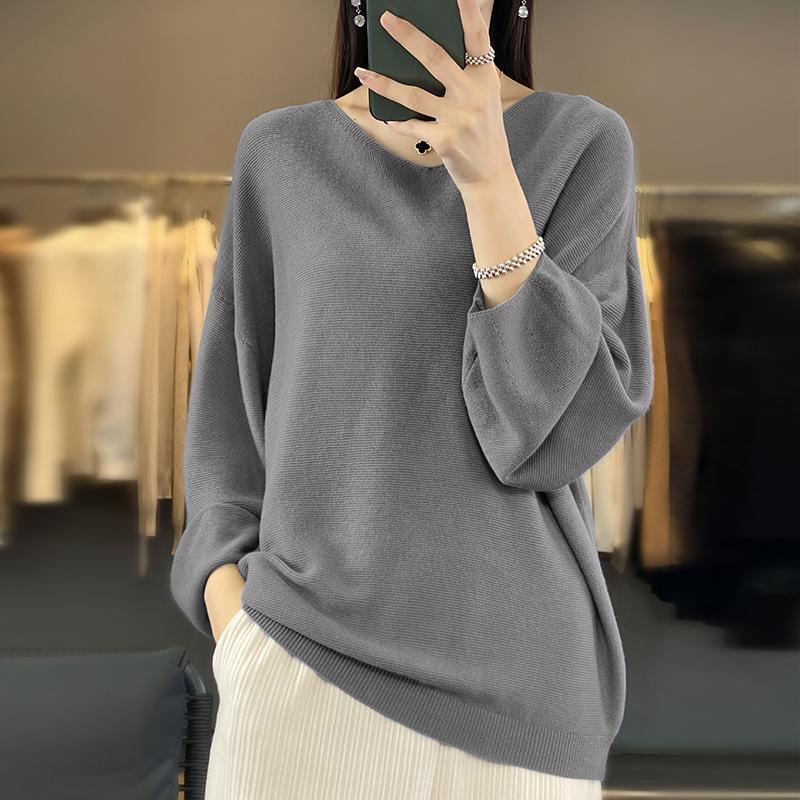 Женский тонкий вязаный свитер с v-образным вырезом, свободная большая версия ленивого свитера