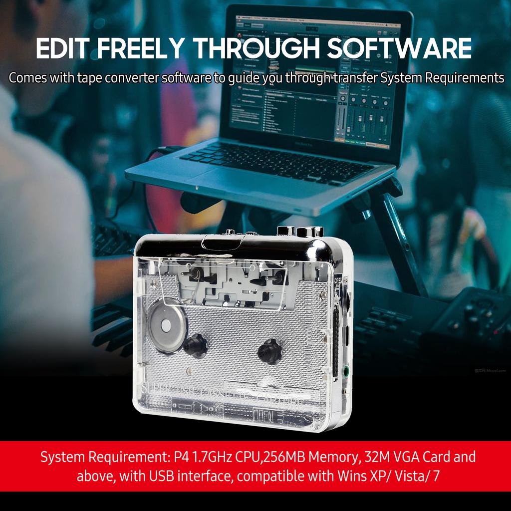 Кассетный плеер Портативный магнитофон для записи на mp3 Полностью прозрачный корпус USB Кассета Захват в формат MP3 Ленточный музыкальный плеер