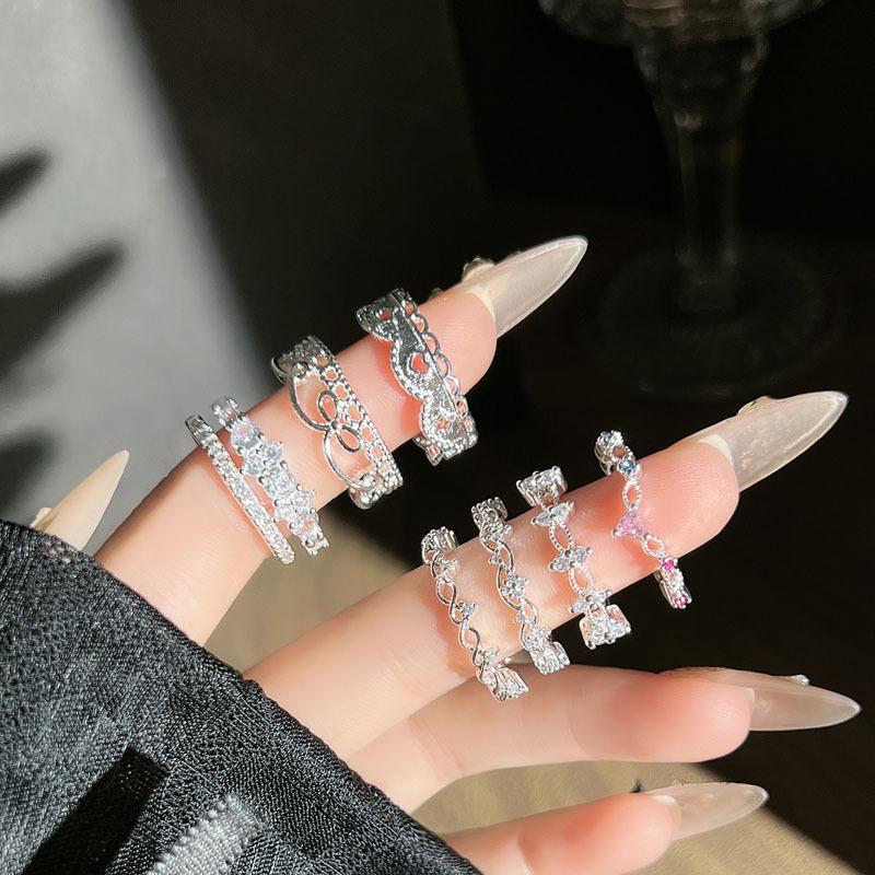 French gentle wind exquisite simple ring female stack wearing lace fashionable hollow temperament cold wind versatile index finger ring