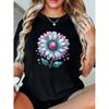 Women's Animation Floral Print T-Shirt - Casual Crew Neck, Short Sleeve Elastic Breathable Polyester Fabric - Perfect for Spring/Summer/Fall