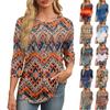 Женская модная футболка с круглым вырезом и рукавом 3/4 с принтом, повседневная, базовая, плиссированная, пуловер