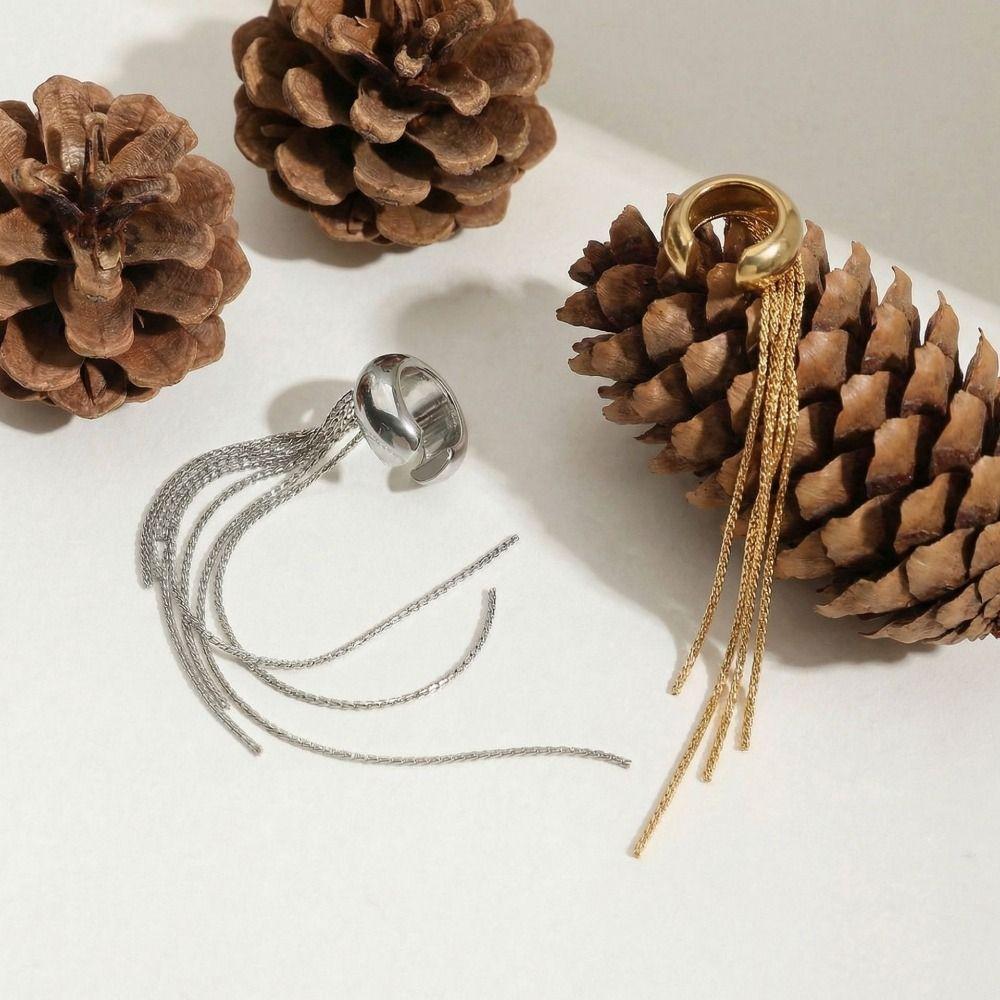 Golded C Shape Ear Cuff Stainless Steel Tassel Earrings Retro Gold Jewelry  Travel