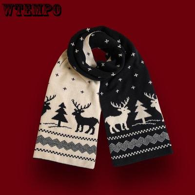 Женские рождественские вязаные шарфы, большие зимние снежинки, шаль с оленями, снеговик, красный теплый шарф для шеи, пашмина