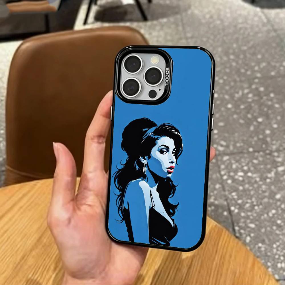 Amy W-Winehouse Phone Case For iPhone17,16,15,14,13,12,11 Plus,Pro Max Colored Silver Plated Inside Cover
