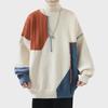 Men's Warm Knitted Winter Turtleneck Sweater - Contrast Design, Long Sleeve