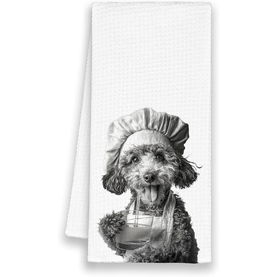 Dog French Bulldog Kitchen Towels, Funny Cute Hand Bathroom Towels Gifts for Dog Lovers Chef, Black and White Retro Tea Dish Towel Decor for Coffee