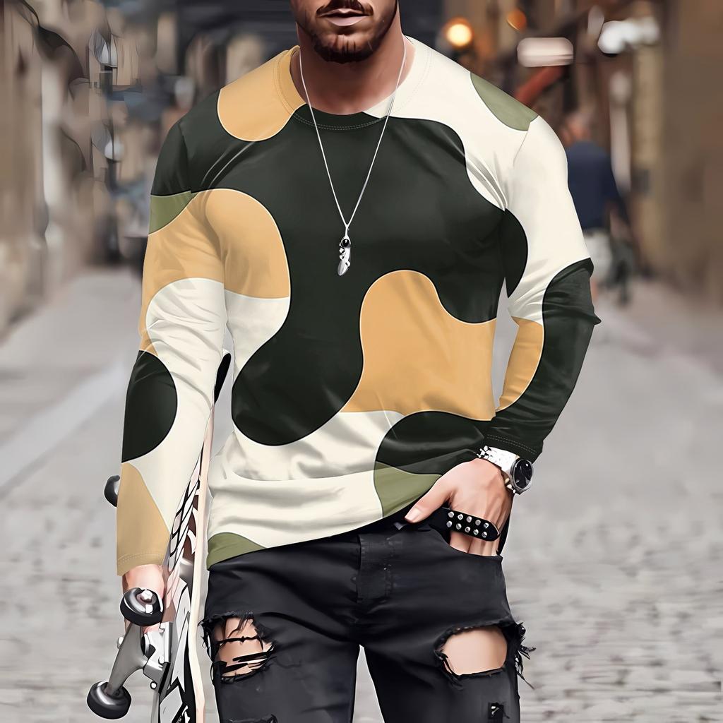 Муж. Футболка Круглый вырез Одежда Одежда На открытом воздухе Длинный рукав С принтом Модельер Винтаж