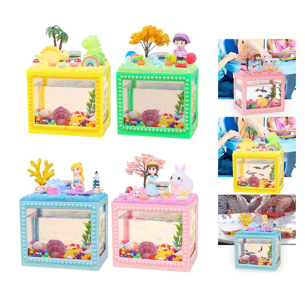 DIY Aquarium for Kids Handmade Toy Small Fish Tank Desktop Decoration Micro Blocks Ornament Christmas & Birthday Gift