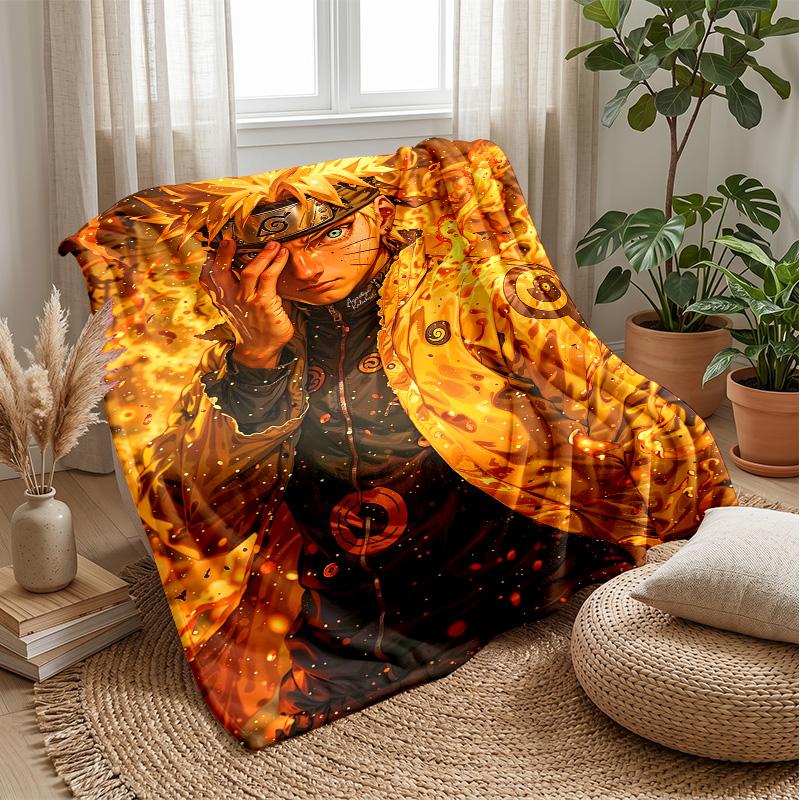 Naruto Uzumaki Printed Flannel Blanket Skin Friendly Warm Decorative Throw for Indoor Couch Bed Daily Use