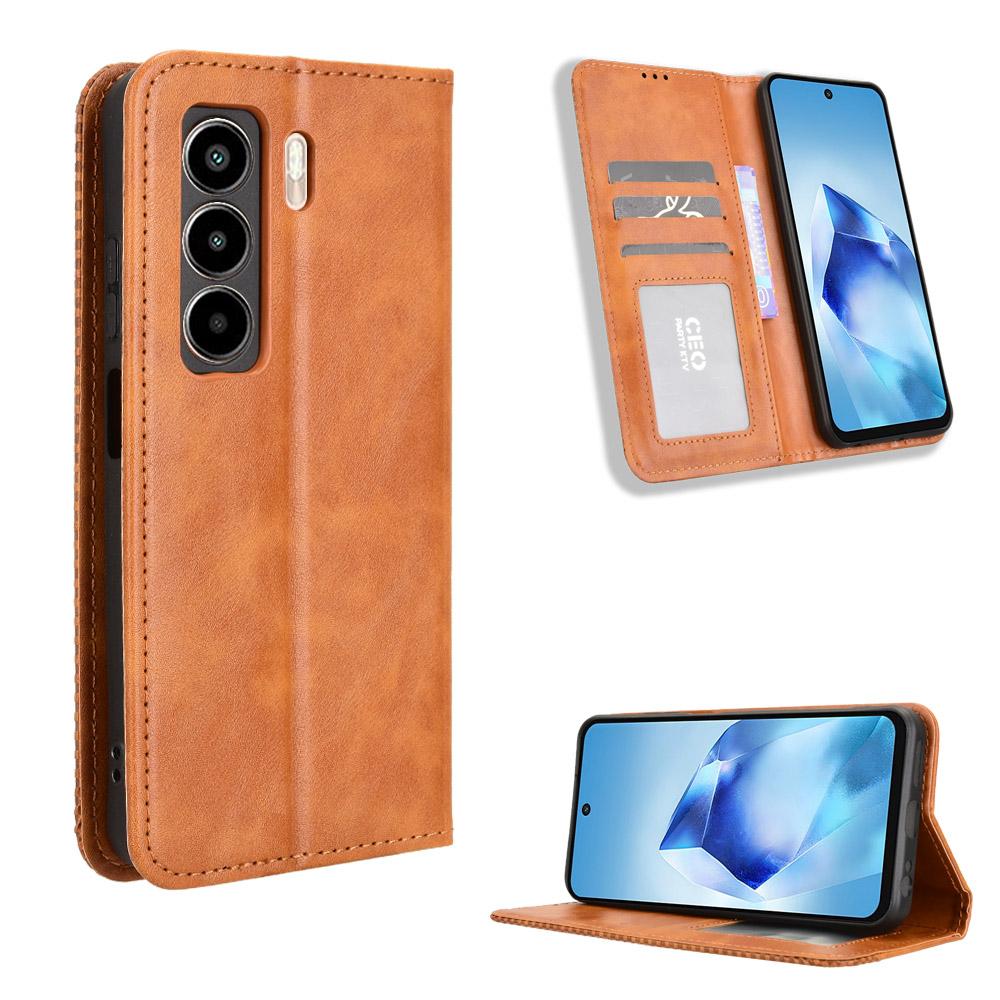 For Itel Power 55 5G Leather Case Wallet Stand Retro Texture Phone Cover