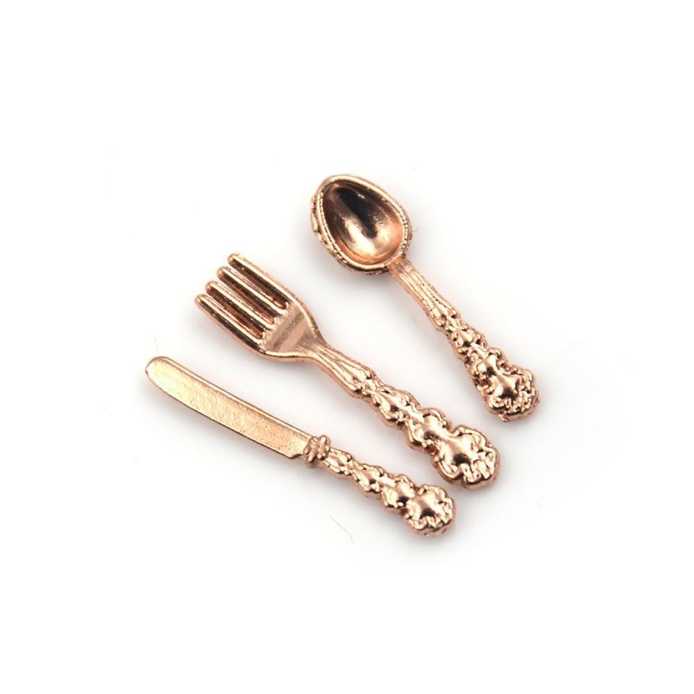 1:12 Scale Kitchen Simulation Mini Cutlery Miniature Cookware Fork Knife Spoon Doll Accessory
