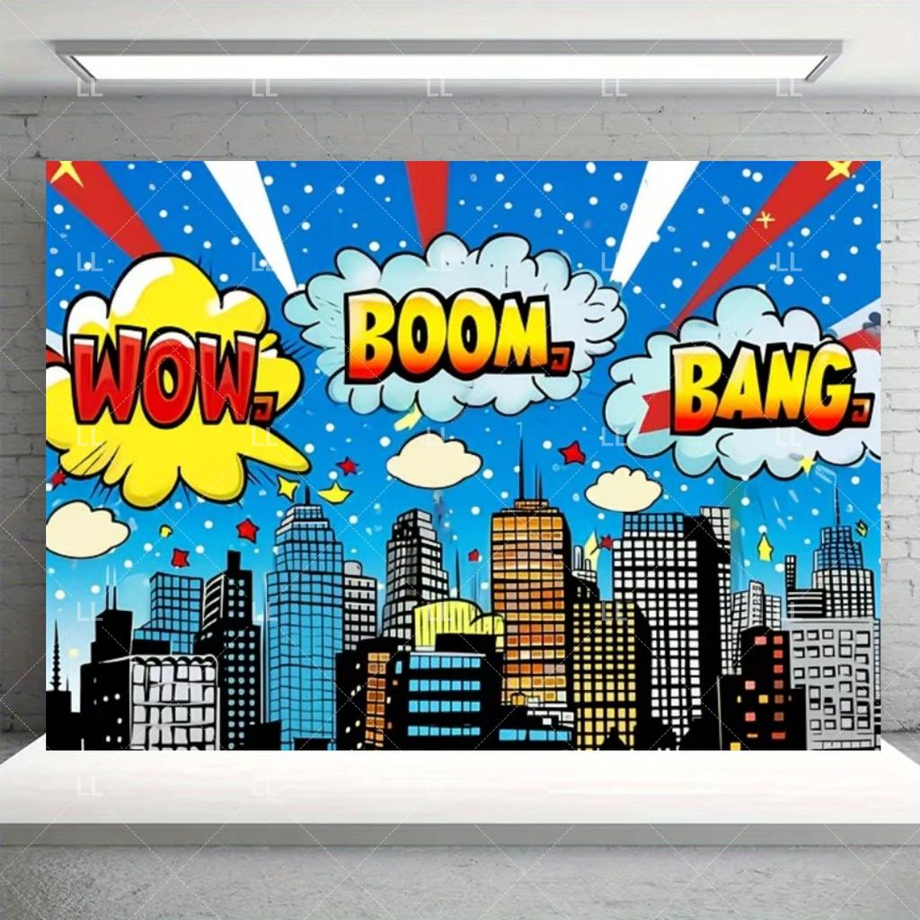 Superhero City Birthday Party Supplies Backdrop Comic Style Building Landscape Decoration Baby Shower Photo Backdround Kid Gift544