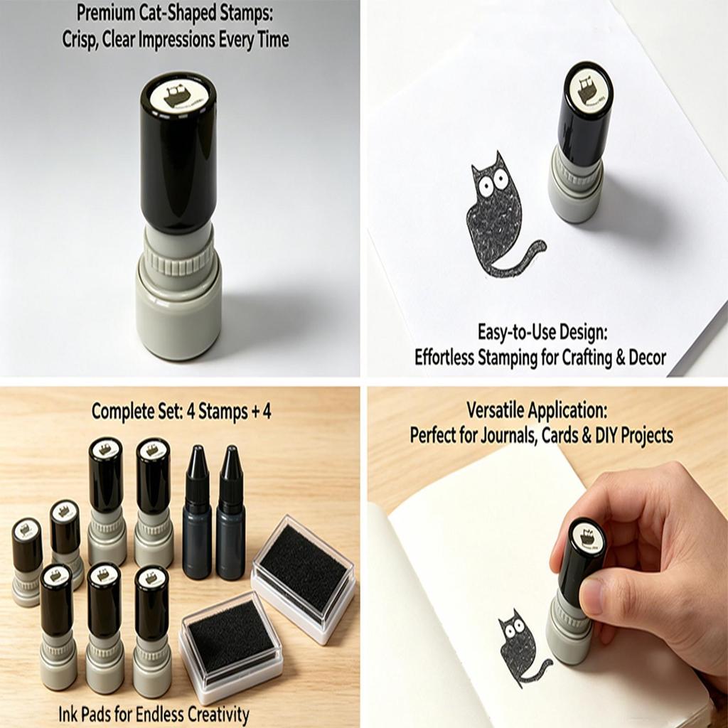 Cat Pattern Self-Inking Stamp DIY Crafting Supplies Kitten Stamp For Scrapbooking Card Making Planner Diary, School Teachers