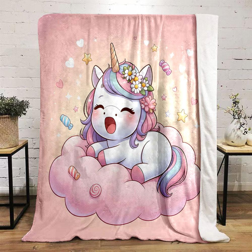 Multiple Sizes Cute Cartoon Unicorn Print Blanket Home Travel Camping for Adults and Kids Luxury Gifts Picnic Blanket