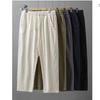 Breathable Pants Men Fashion Thin Ankle-Length Pants Elastic Waist Straight Leg Men's Clothing