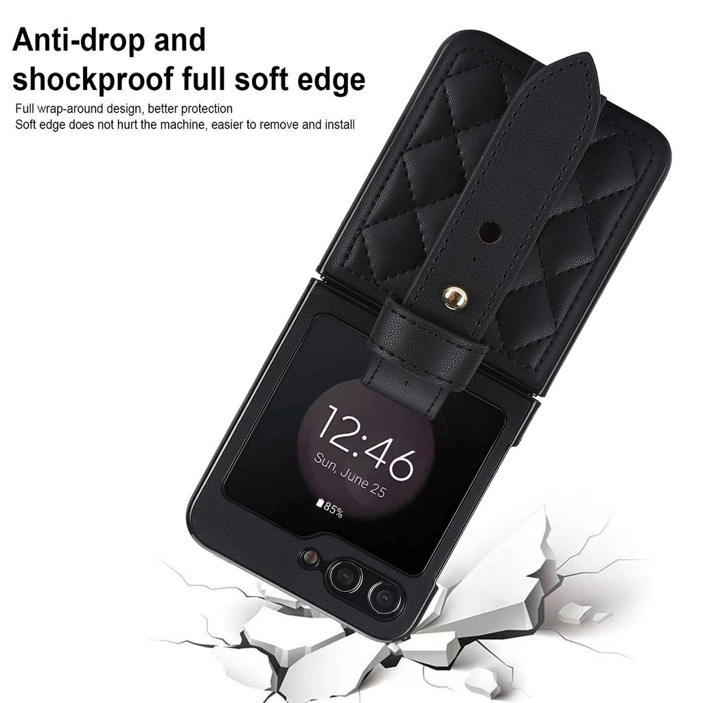 Кожаный чехол для телефона с ремешком на запястье для Samsung Galaxy Z Flip 6 5 4 3 Flip6 Flip5 Flip4 Flip3 5G, пластиковый жесткий защитный чехол