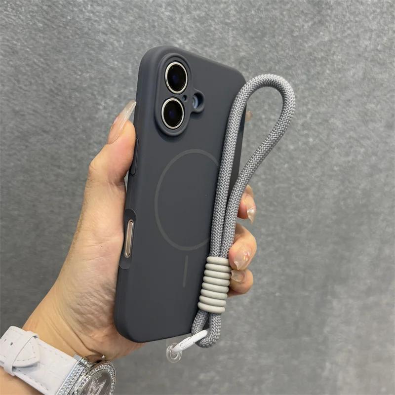 Оригинальный чехол Candy из жидкого силикона с MagSafe для iPhone 17 16 15 14 13 12 Pro Max, мягкий, противоударный, с магнитной ремешком-шнурком