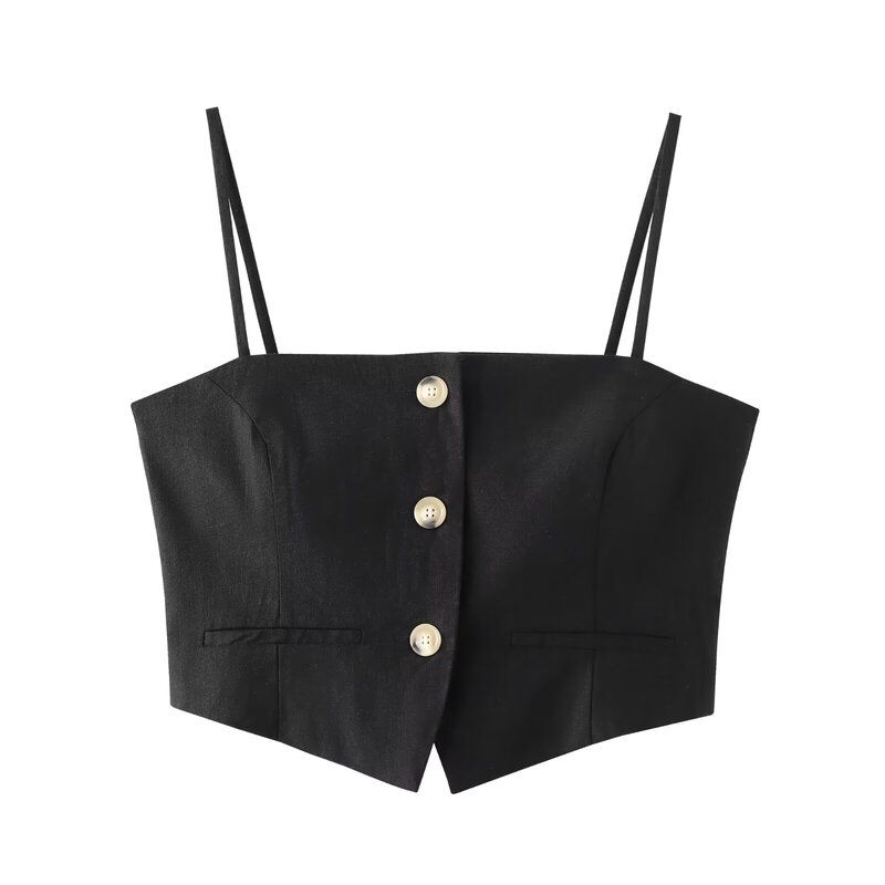 2024 Summer New Fashion Style Women's Clothing Sexy Style Silm Blended Spaghetti-Strap Camisole Top Pants 4387120