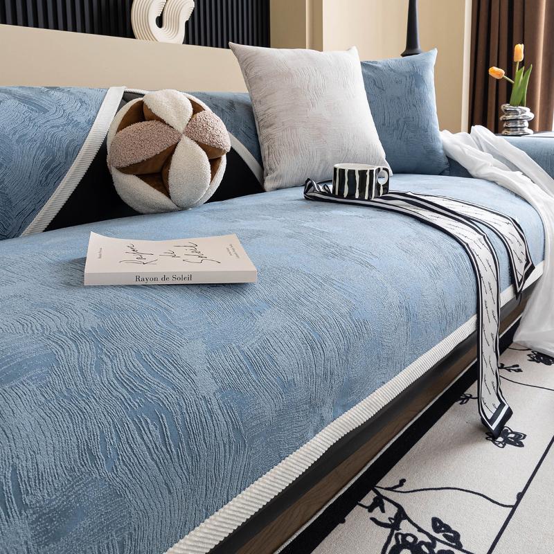 Chenille Sofa Mat Texture Pattern Solid Color Sofa Cover Anti Slip Couch Cover Home Living Room White Border Decor Couch Cover