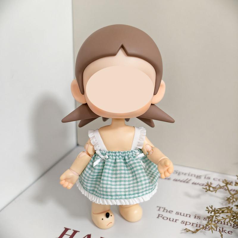 [Cloth Only] 20cm Doll Clothes Sweet and Cute Plaid Halter Dress Dress up Doll Clothing Set Replacement Fashion Outfit