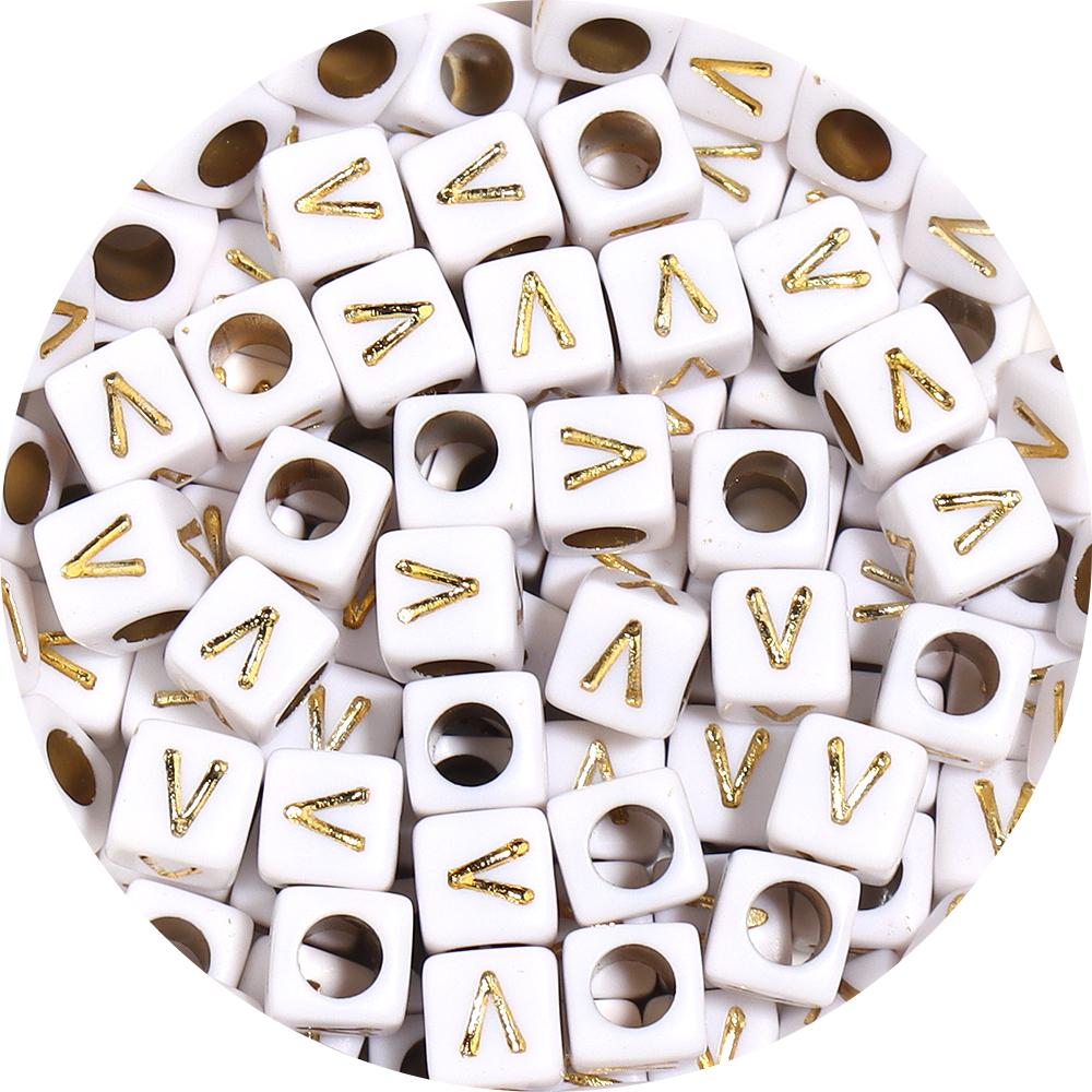 100pcs/lot 4.5 6mm Gold Letter Acrylic Square Beads Large Hole Loose Alphabet Beads For DIY Craft Bracelet Earrings Accessories