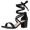 Allegra K Women's Lace-Up Sandals, Open Toe, Mid-Length Chunky Heel, Black, Size 23.0cm