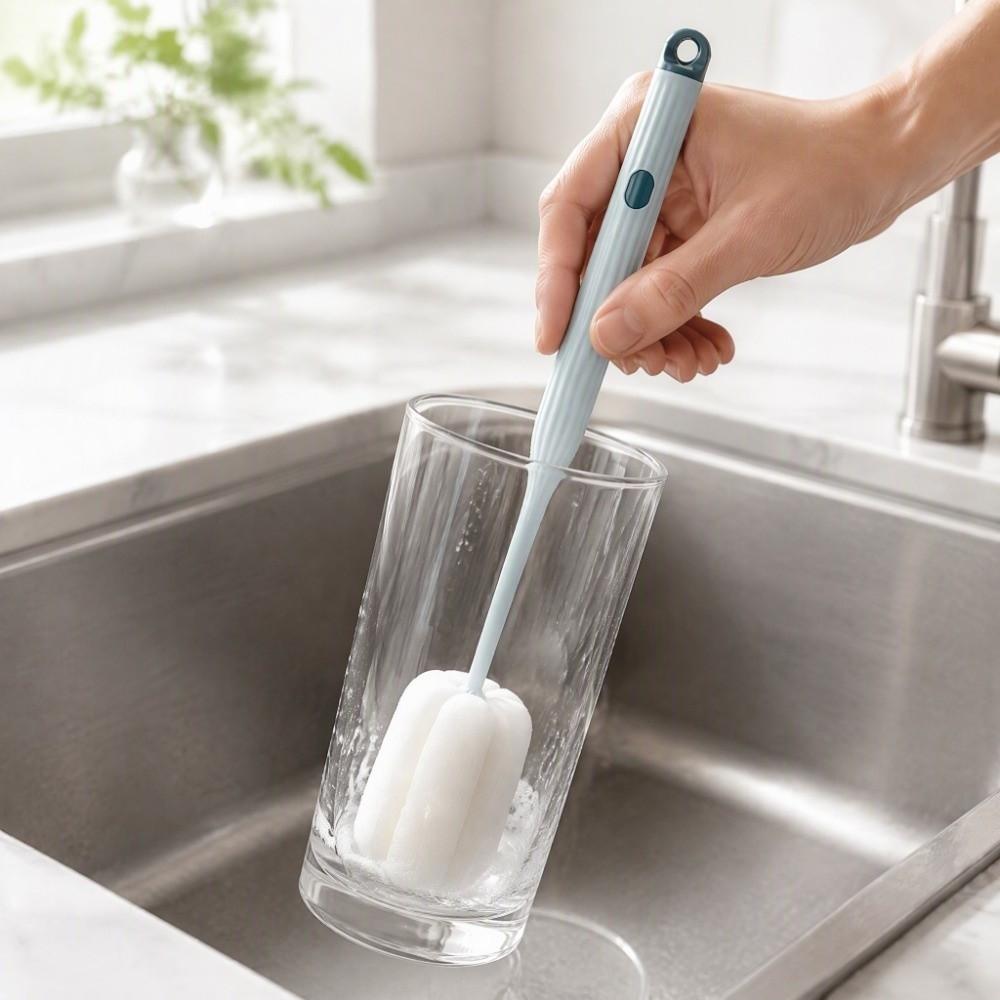 2pcs Sponge Head Sponge Bottle Brush Long Handle Design Cup Washing Brush Home Dish Washing