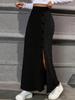 2025 New European & American High Waist Side Slit Slimming Knit Midi Skirt