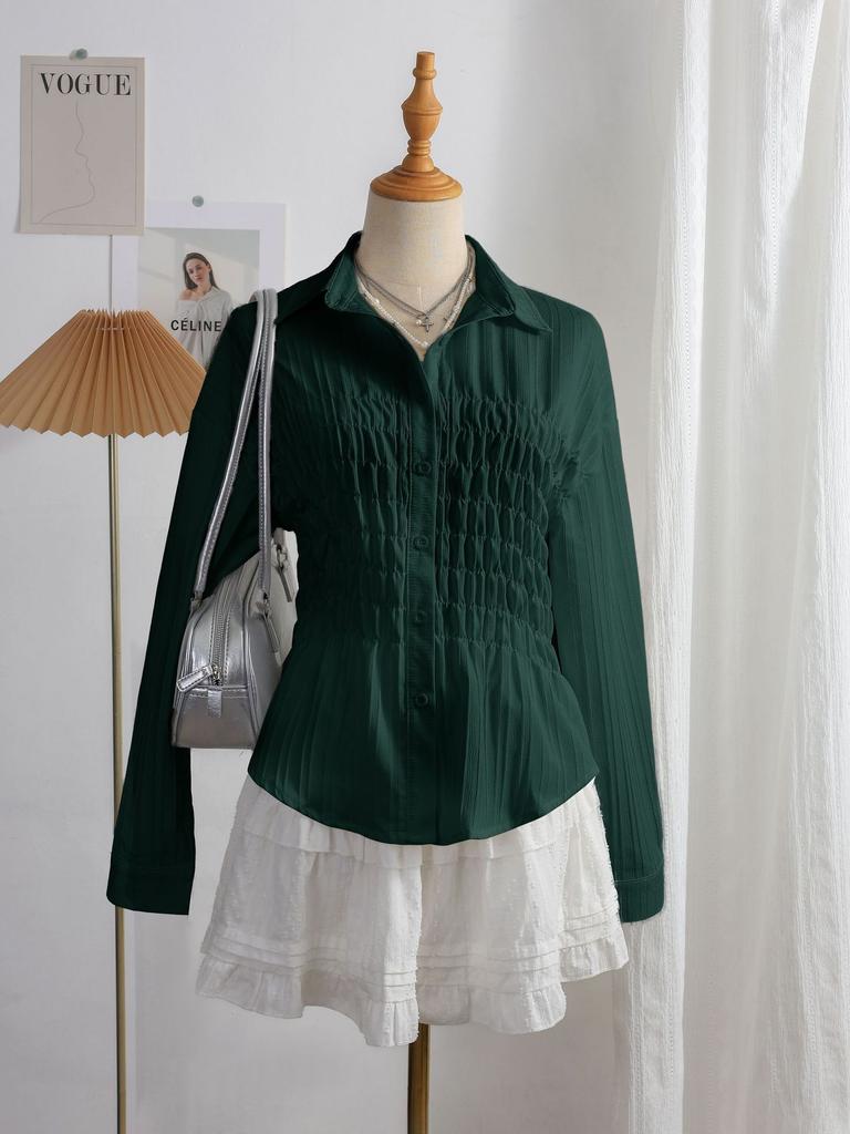 Fashion sweet striped waist and thin shirt French sexy stand-up collar European and American long-sleeved top