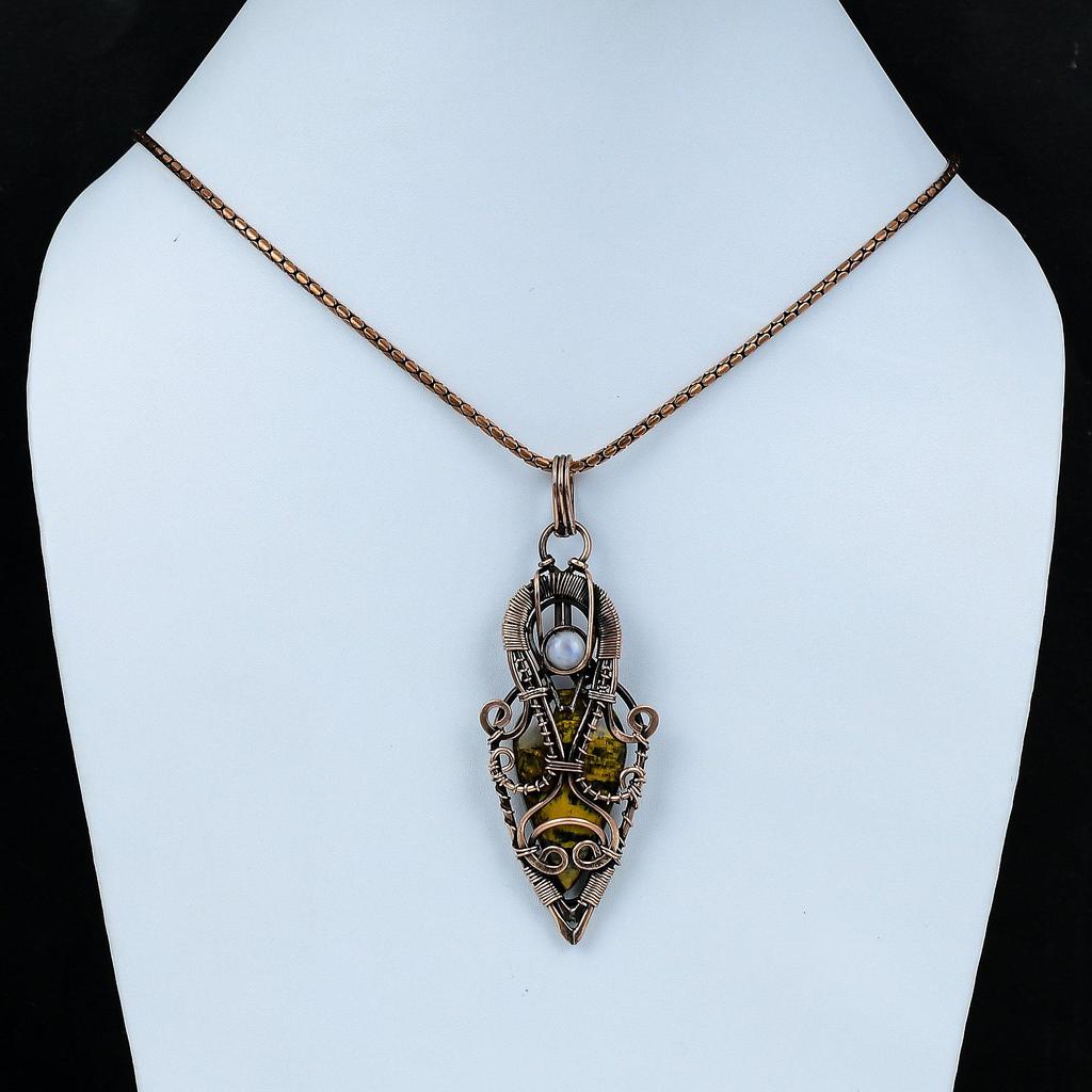 Tiger Eye Gemstone Copper Wire Wrap Handmade Pendant Jewelry Gift