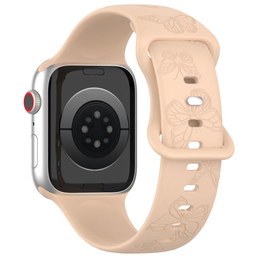Совместимый ремешок для Apple Watch: Лазерная гравировка бабочки, 8-образная застежка, спортивный силиконовый дизайн для iWatch S8