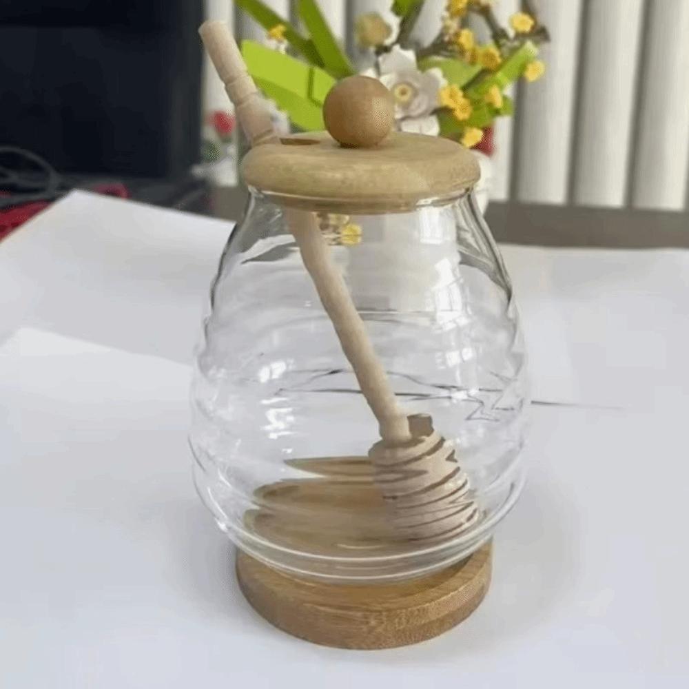 Transparent Honey Storage Container with Dipper and Lid Honey Pot Home Kitchen