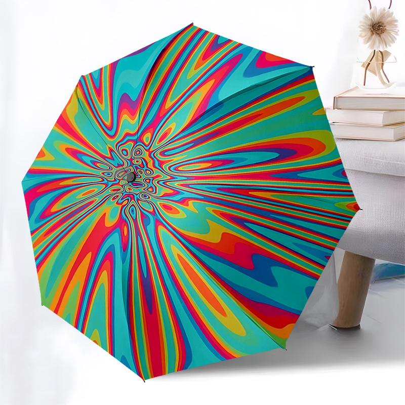 Psychedelic Floral Automatic Opening Folding Umbrella with 8-Rib Iron Frame - Portable Design for Outdoor Use, Festive Gift, Travel, Daily U