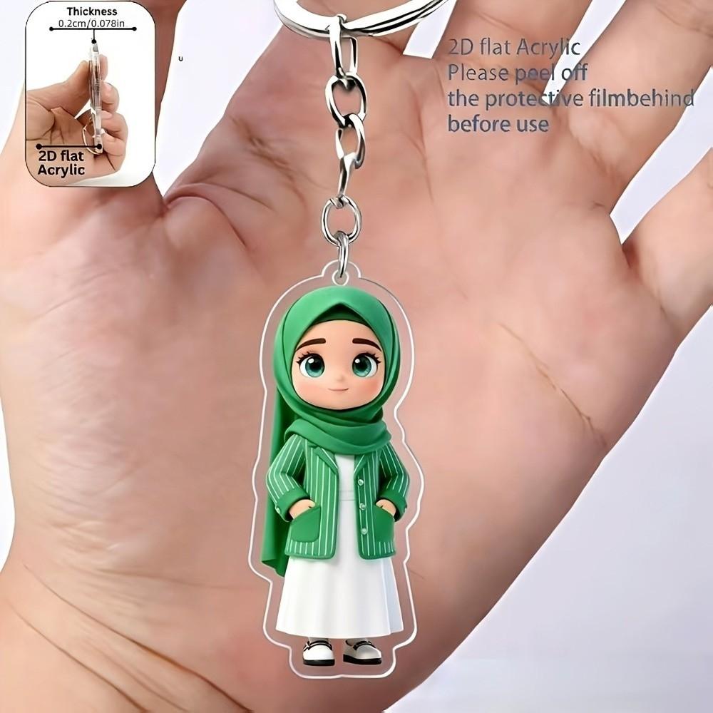 Acrylic Material Hijab Girl Keychain Lightweight Cartoon Key Pendant Car Key Decoration