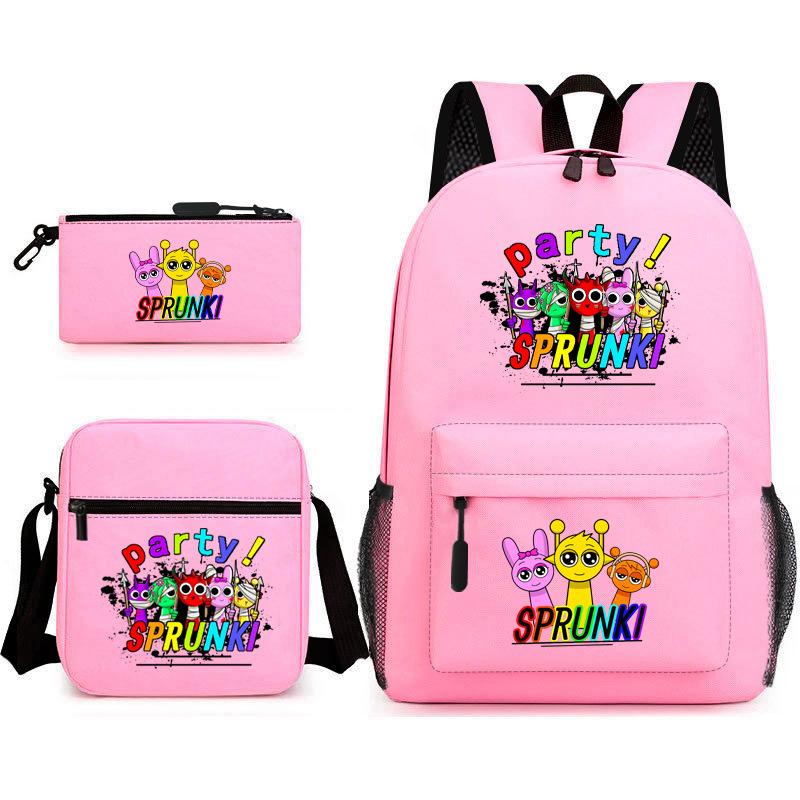 Rhythm Box Game Merchandise Student Bag Sprunki Cartoon Starry Sky Backpack Leisure Bag 3-piece Set D