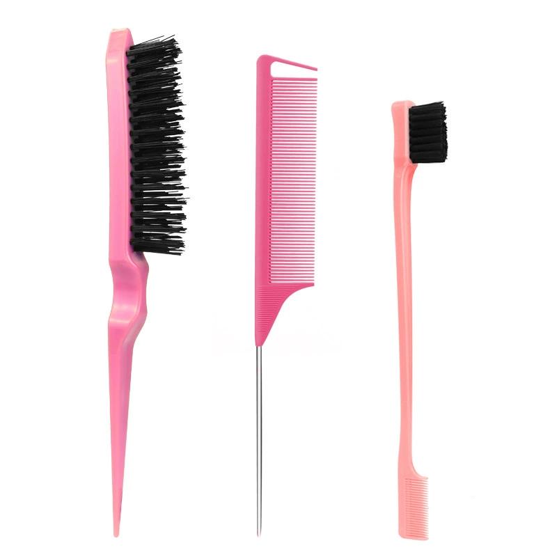 3pcs/set Hair Styling Comb Combination Fluffy Hair Brush Steel Needle Tip Tail Comb Double Headed Eyebrow Brushes Edge Brush