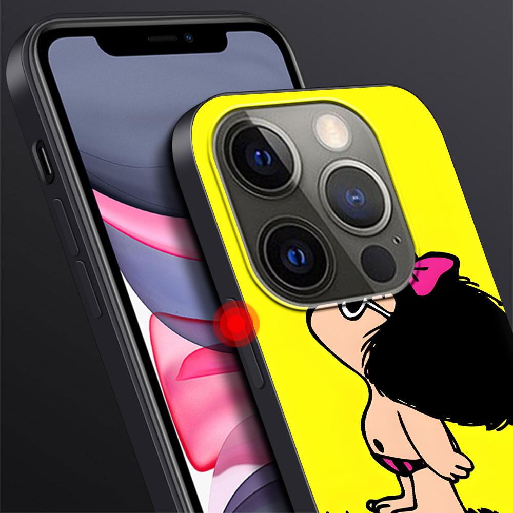 Мультяшный Милый Чехол Мафальда для Apple iPhone 14 11 7 SE 2020 8 X XS 13 12 Mini XR 15 Pro Max Силиконовый Черный Мягкий Чехол для Телефона