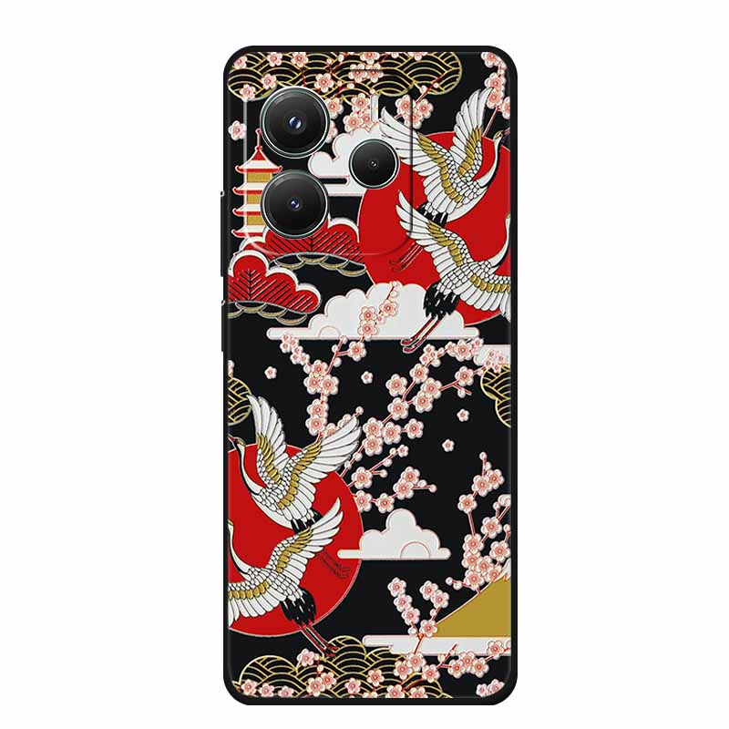 3D Emboss Case For Xiaomi Redmi Note 14 Phone Case Flowers Black Silicone Soft Back Cover Coque For Redmi Note 14 5G Global Case