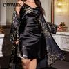 Women's Robe Set Plus Size Printed Thin Long Lace Up Nightgown Nightdress Two Piece Pajama Set