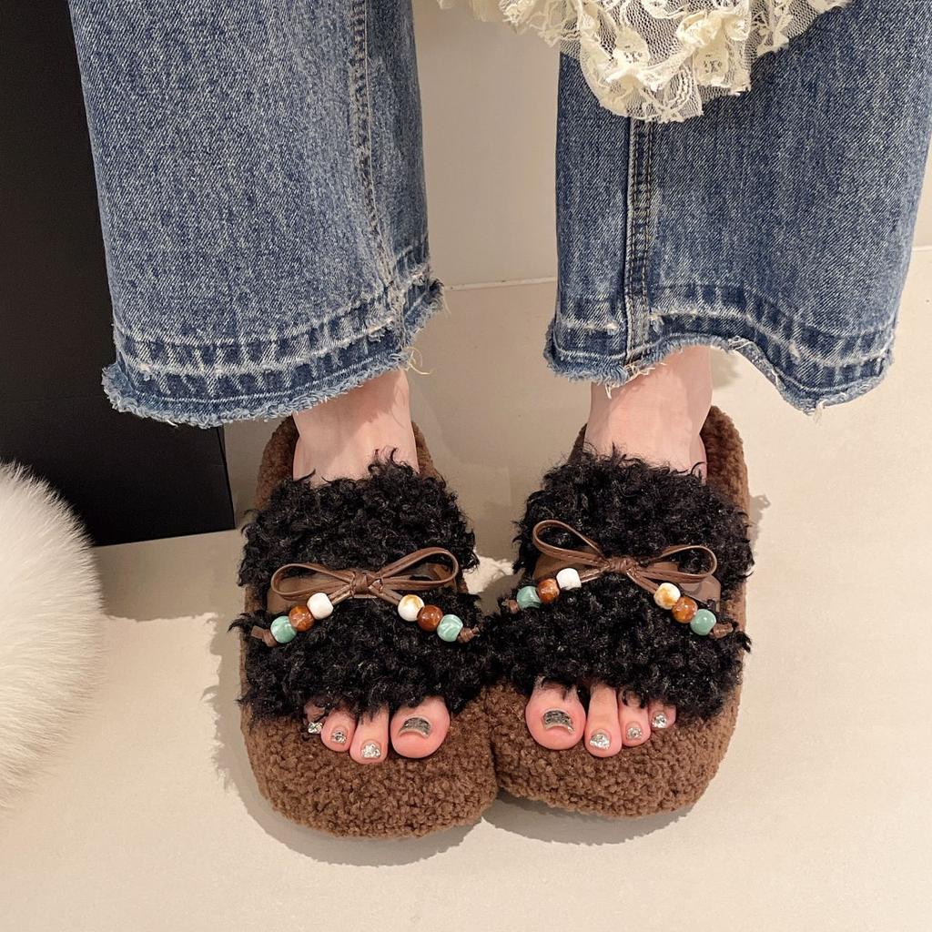 Retro Thick-soled Height-increasing Fluffy Slippers for Women's Outer Wear 2025 New Autumn and Winter Super-hot Fluffy Explosive Cotton Slippers