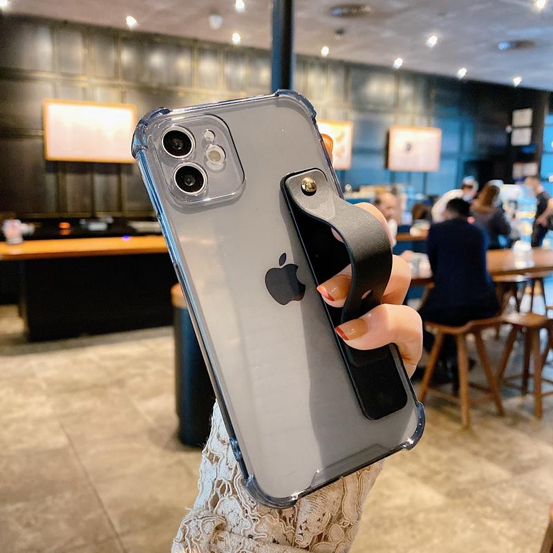Мягкий чехол для телефона с ремешком на запястье для iPhone 11 12 13 14 15 Pro Max X XR Xs Max 7 8 Plus, мини-подставка, прозрачный бампер