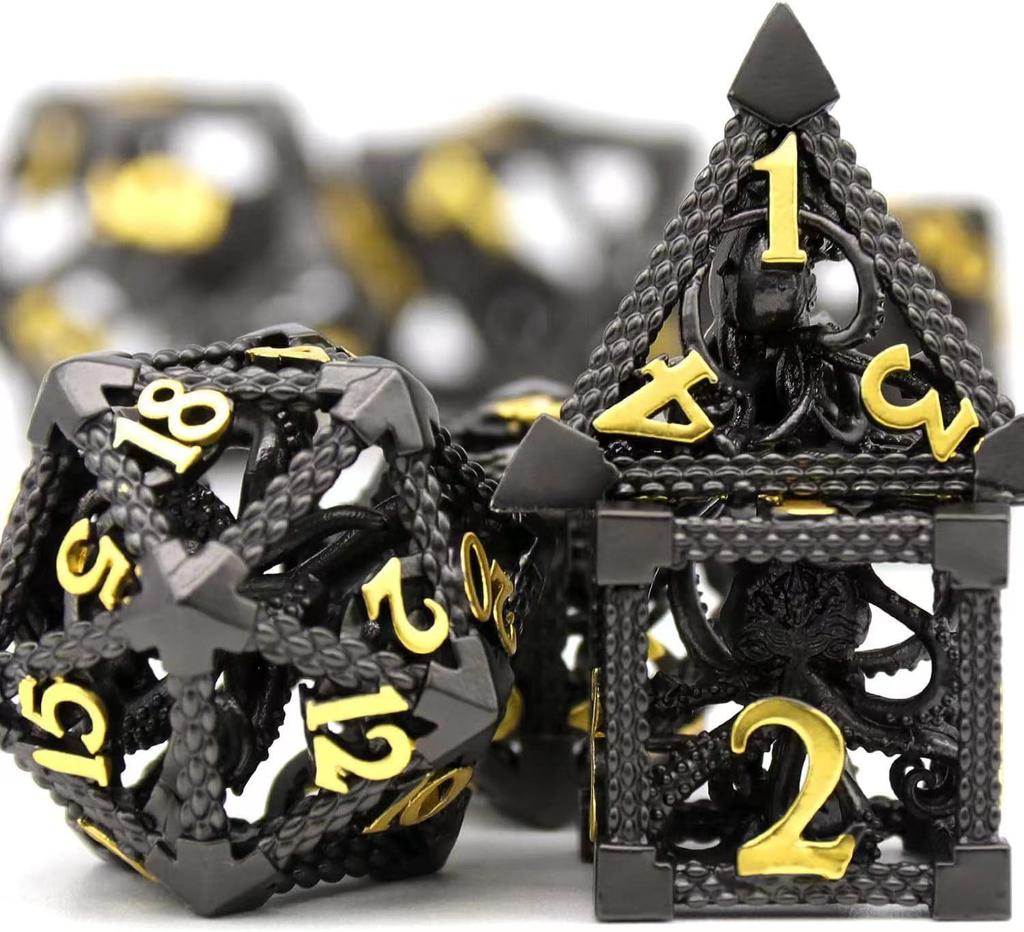 Zinc Alloy Hollow Polyhedral Colored Dice Set for D&D Dungeons & Dragons Role-Playing Board Game Right Angle